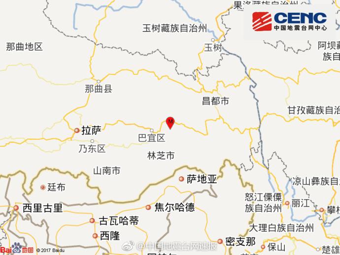 西藏林芝市米林县发生3.1级地震 震源深度6千米