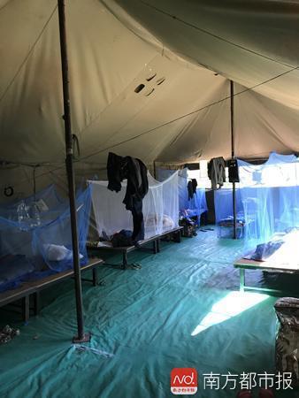 志愿者营地里的帐篷。
