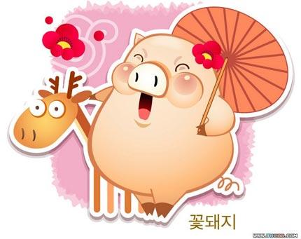 可爱死了!韩国卡通猪新年卡