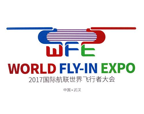 "wfe"与翱翔的飞机代表世界飞行者大会;   "wuhan"代表武汉;   标志