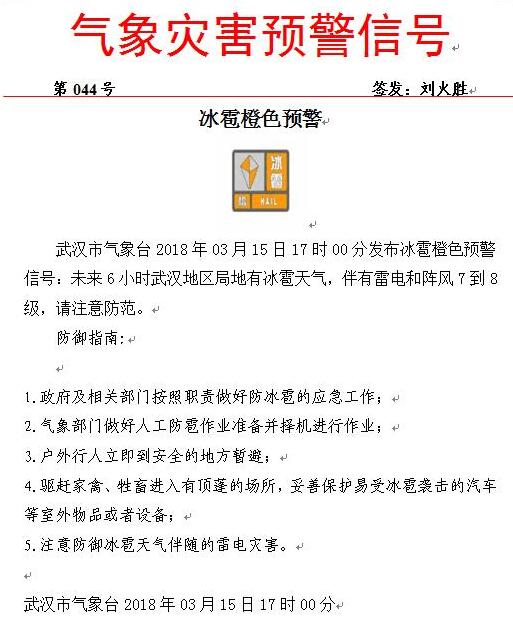 光谷下冰雹了 橙色预警发布：未来6小时还有冰雹阵风 武汉 新闻中心 长江网 Cjn Cn