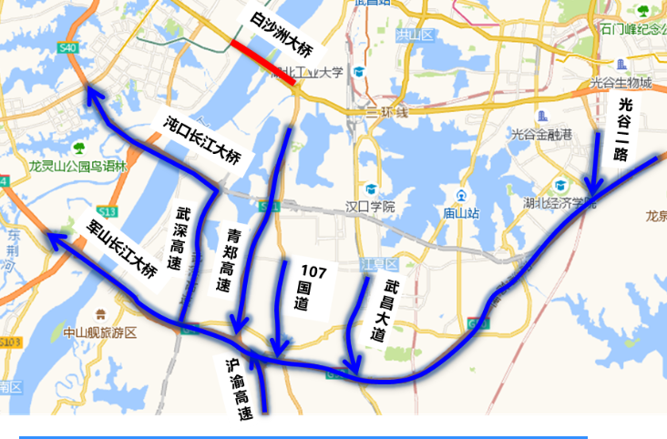 24日起白沙洲长江大桥变双向四车道请这样绕行避堵