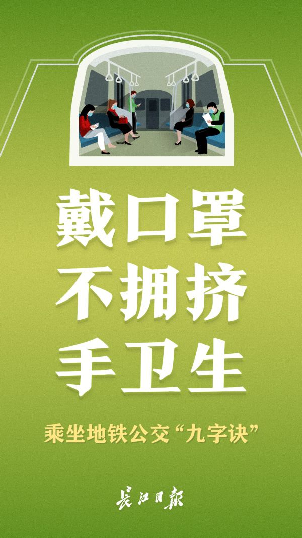 海报乘坐地铁公交九字诀戴口罩不拥挤手卫生