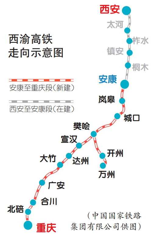 西渝高铁安康至重庆段开建  沿线设11座车站  与郑渝高铁连接线同步开建